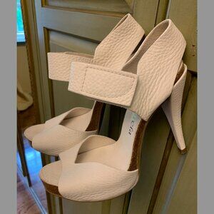 Pedro Garcia White Pebbled Leather Peep Toe Stiletto Heel Sandals, Size 10